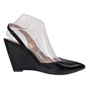 Pour La Victoire Wedge Slingback Pumps Womens Black Leather Pointed Toe Size 8.5